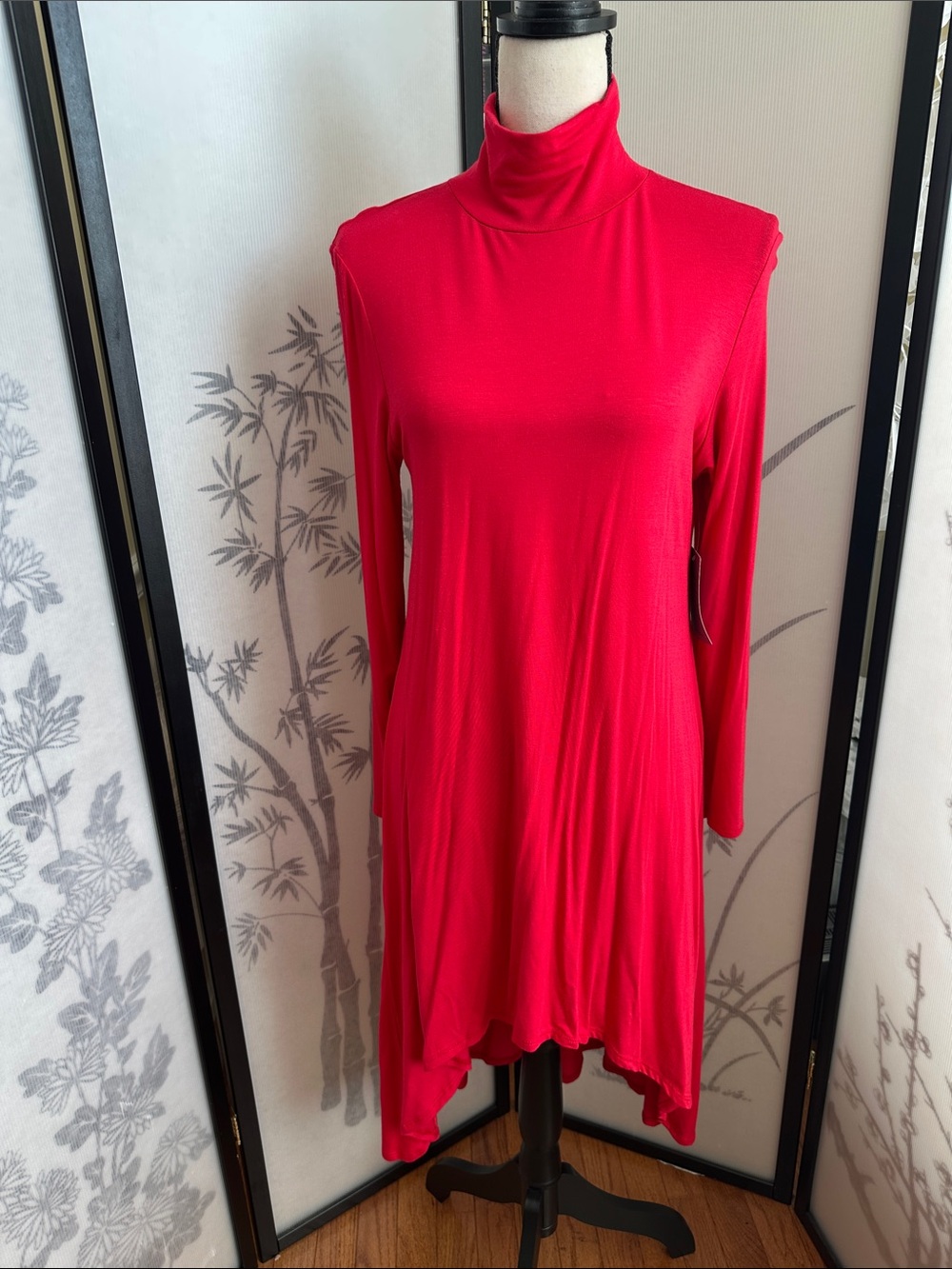 Velvet Torch Red High-Low Turtleneck Dress
